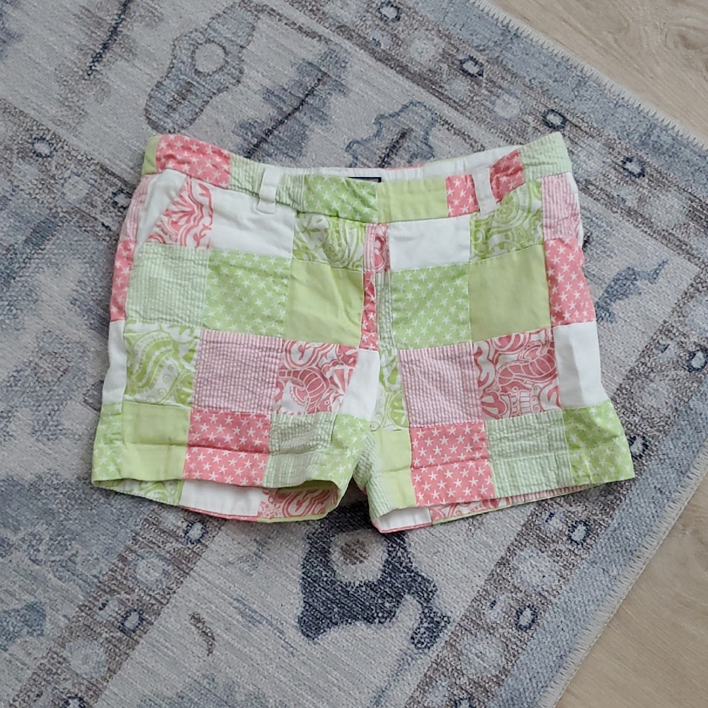 Vineyard Vines Girls Preppy Patchwork Pink Green Shorts Sz12